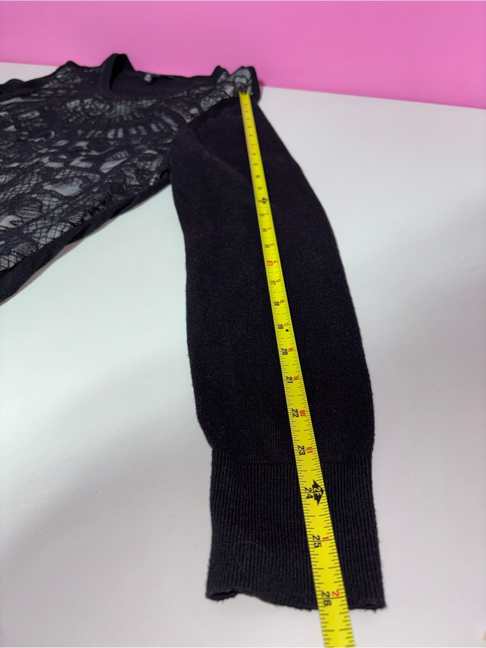 Simply Vera Vera Wang Black Lace-Overlay Crewneck Sweater with White Hem - Picture 8 of 8